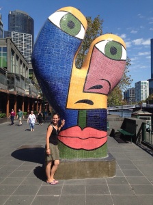 Natalie with one of the modern art pieces along the Yarra River