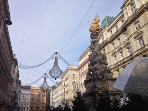 The enormous chandilliers of the Graben in the center of town.