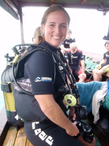 Natalie doing what she does best, preparing for a dive in Zanzibar on Christmas Eve