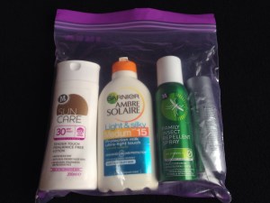 Last minute packing of sunscreen and bug spray, not that I remember to use it, sorry Dean!